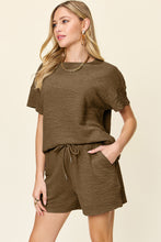 Load image into Gallery viewer, Double Take Full Size Texture Short Sleeve T-Shirt and Drawstring Shorts Set