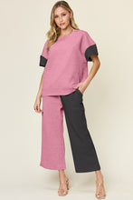 Load image into Gallery viewer, Double Take Full Size Texture Contrast T-Shirt and Wide Leg Pants Set
