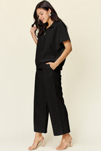 Load image into Gallery viewer, Double Take Full Size Texture Half Zip Short Sleeve Top and Pants Set
