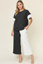 Load image into Gallery viewer, Double Take Full Size Texture Contrast T-Shirt and Wide Leg Pants Set
