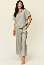 Load image into Gallery viewer, Double Take Full Size Texture Half Zip Short Sleeve Top and Pants Set
