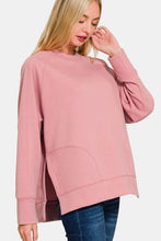 Load image into Gallery viewer, Zenana Scuba Round Neck Side Slit Sweatshirt
