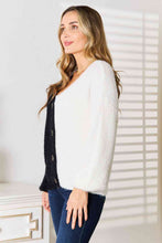 Load image into Gallery viewer, Woven Right Contrast Button-Front V-Neck Cardigan
