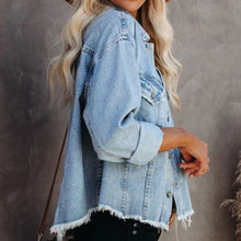 Load image into Gallery viewer, Dropped Shoulder Collared Neck Button-Down Denim Jacket
