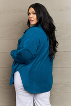 Load image into Gallery viewer, Zenana Cozy in the Cabin Full Size Fleece Elbow Patch Shacket in Teal
